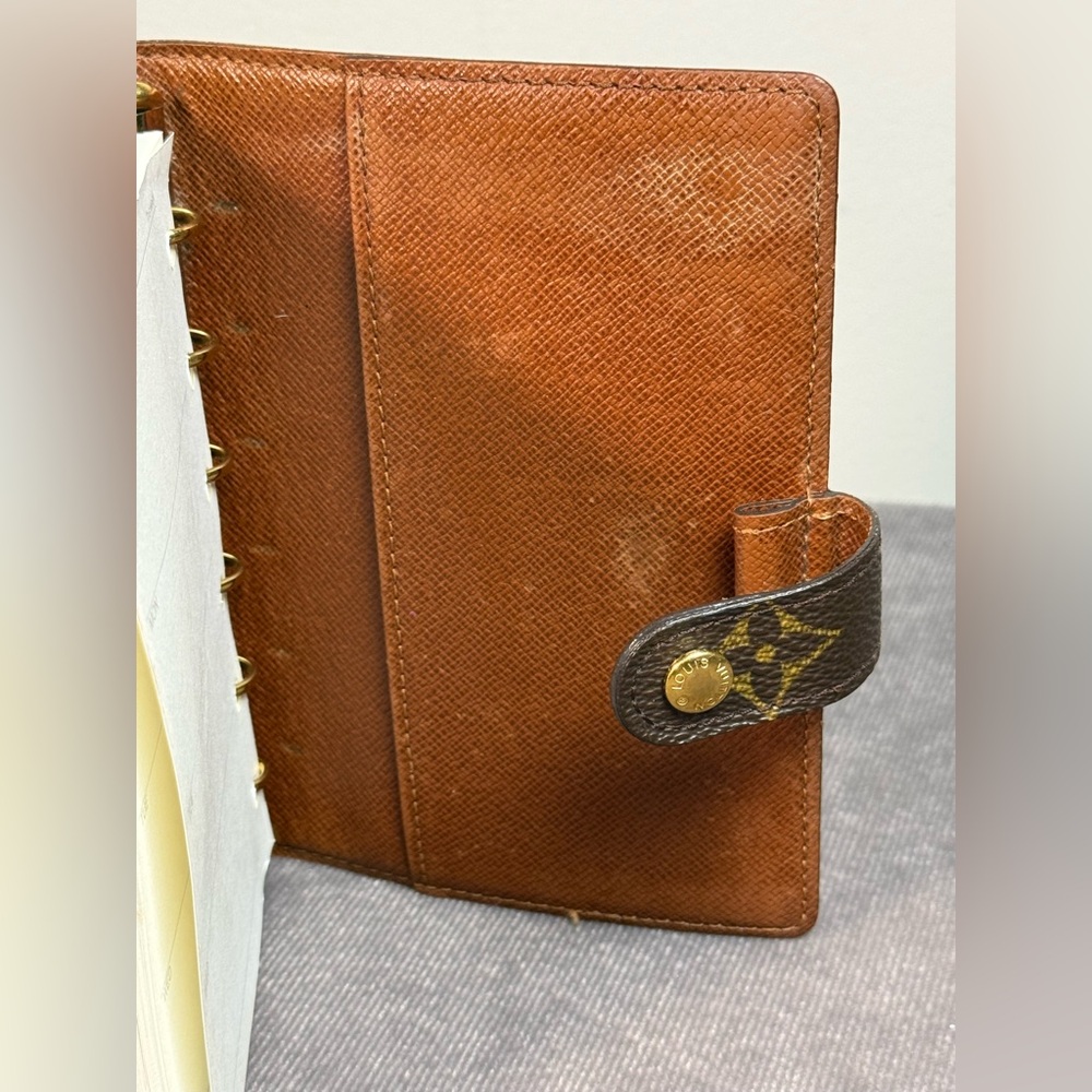 Louis Vuitton Monogram small rings Agenda wallet book brown tan leather EUC - Picture 9 of 12